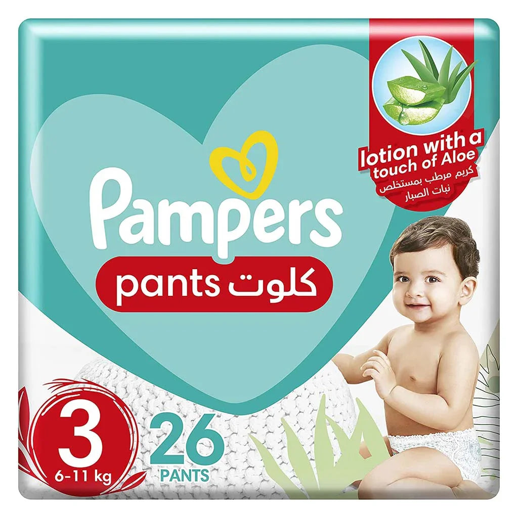 Pampers Baby Diaper Pants With Aloe Vera, Size 3, 6-11Kg, Mega Pack of 26's - Easy Pharmacy LLC