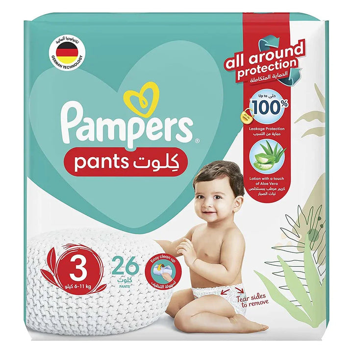 Pampers Baby Diaper Pants With Aloe Vera, Size 3, 6-11Kg, Mega Pack of 26's - Easy Pharmacy LLC