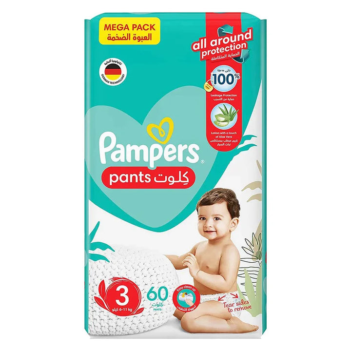 Pampers Baby-Dry Baby Diapers With Aloe Vera, Size 3, 6-11Kg, Mega Pack of 60's - Easy Pharmacy LLC