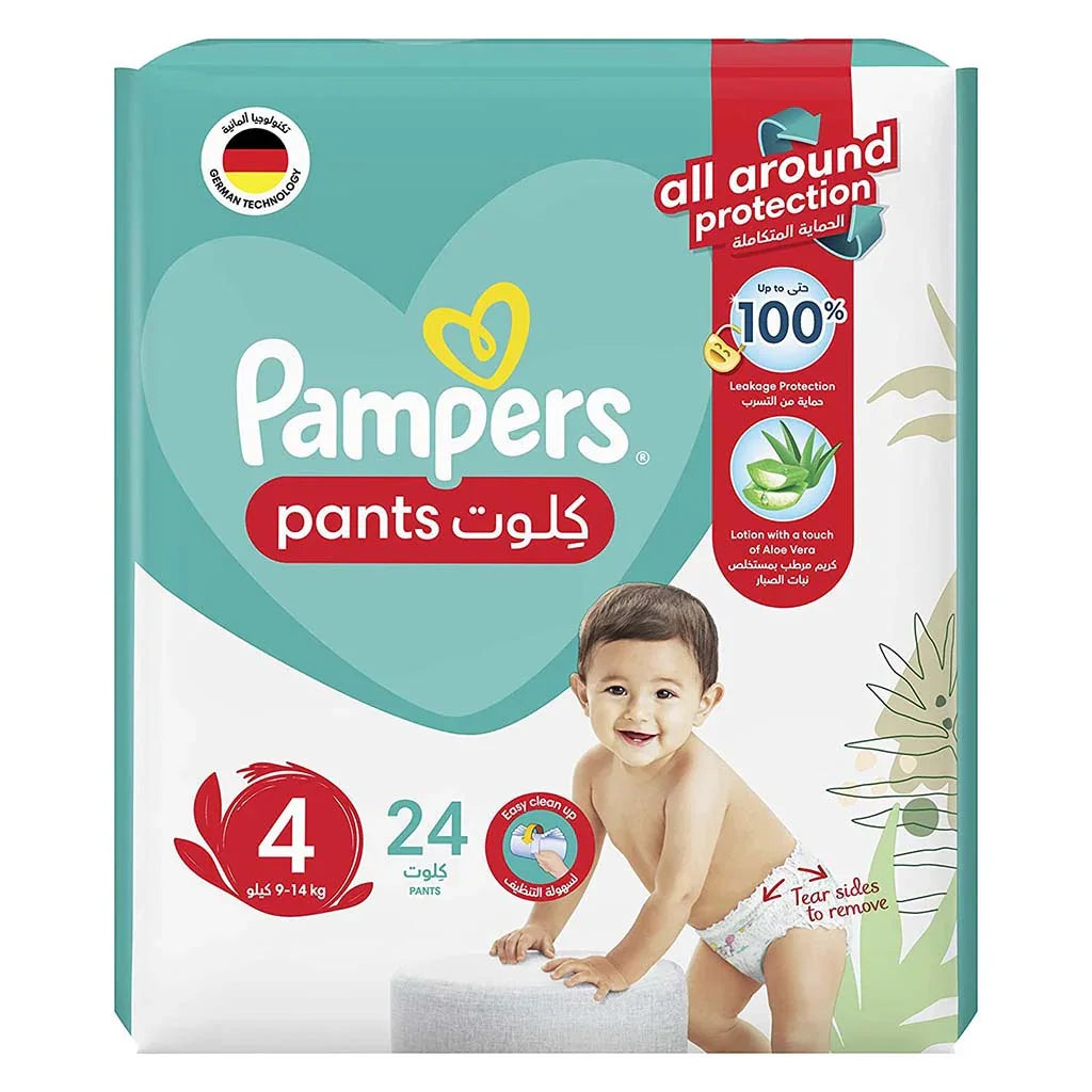 Pampers Baby Diaper Pants With Aloe Vera, Size 4, 9-14Kg, Mega Pack of 24's - Easy Pharmacy LLC