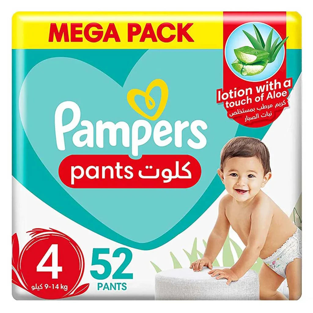 Pampers Baby-Dry Baby Diapers With Aloe Vera, Size 4, 9-14Kg, Mega Pack of 52's - Easy Pharmacy LLC