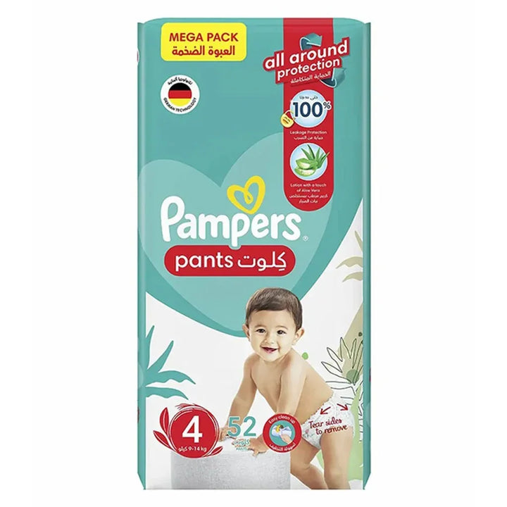 Pampers Baby-Dry Baby Diapers With Aloe Vera, Size 4, 9-14Kg, Mega Pack of 52's - Easy Pharmacy LLC