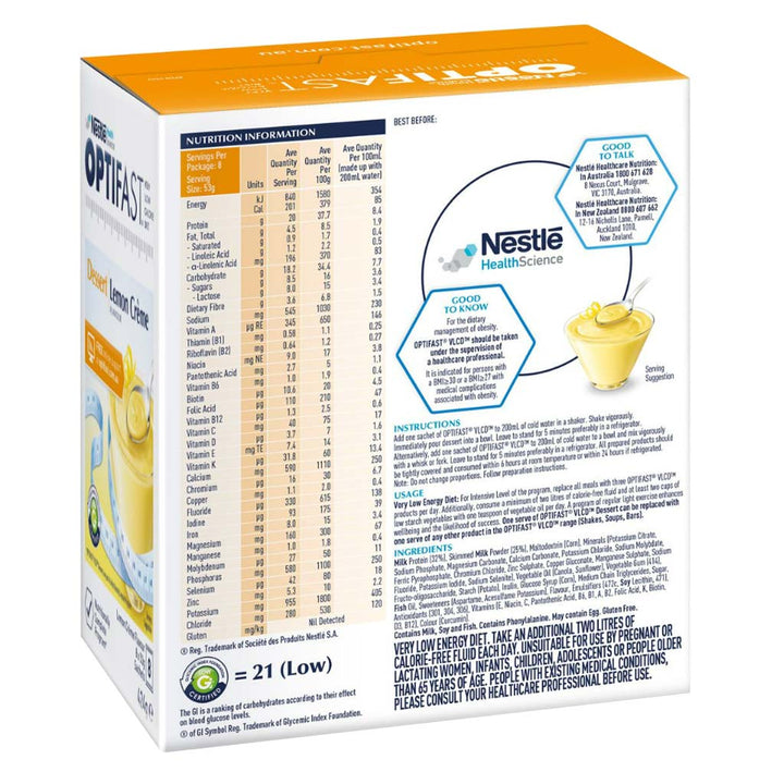 Nestle Optifast VLCD Dessert Lemon Crème Sachets 53 g 8's - Easy Pharmacy LLC
