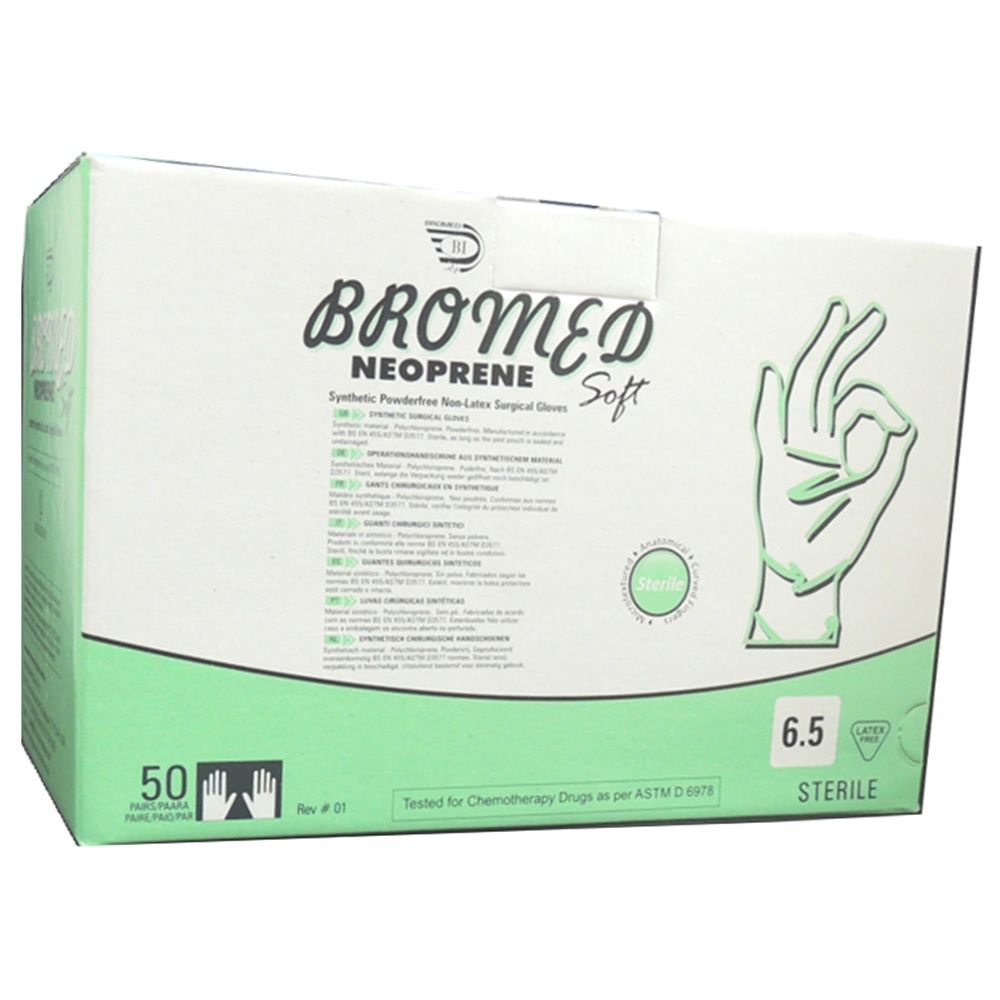 Bromed Neoprene Synthetic Powder Free Non Latex Surgical Gloves 6.5 50's - Easy Pharmacy LLC