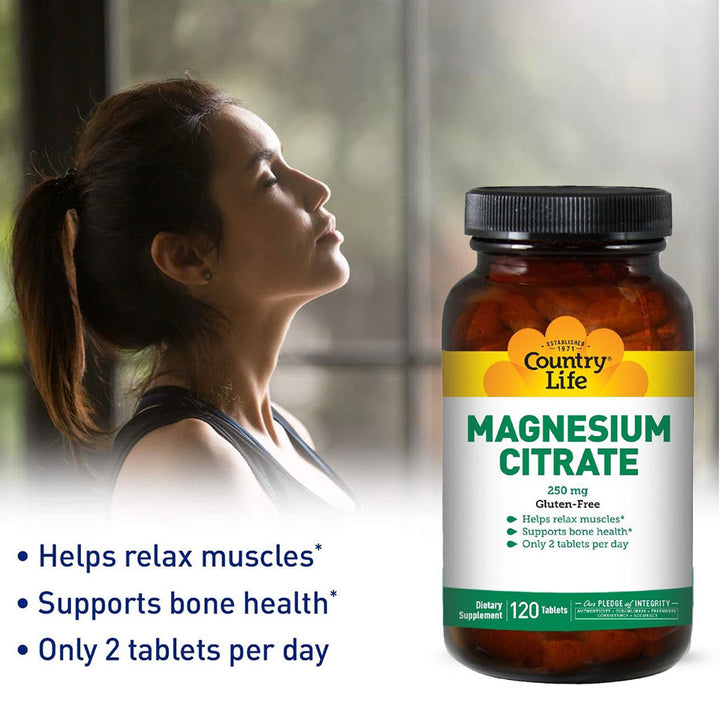 Country Life Gluten-Free Magnesium Citrate 250 mg Tablets For Bone & Muscle Health, Pack of 120's - Easy Pharmacy LLC