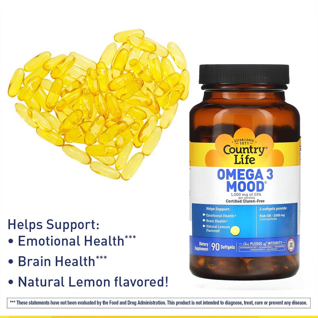 Country Life Omega 3 Mood 2000mg Fish Oil Supplement Softgels, Pack of 90's - Easy Pharmacy LLC