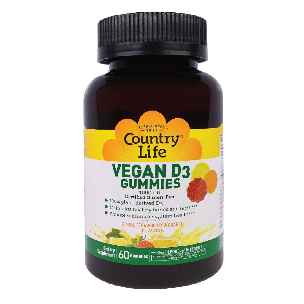 Country Life Vegan D3 1000IU Gummies For Bone, Teeth & Immune Health, Pack of 60's - Easy Pharmacy LLC
