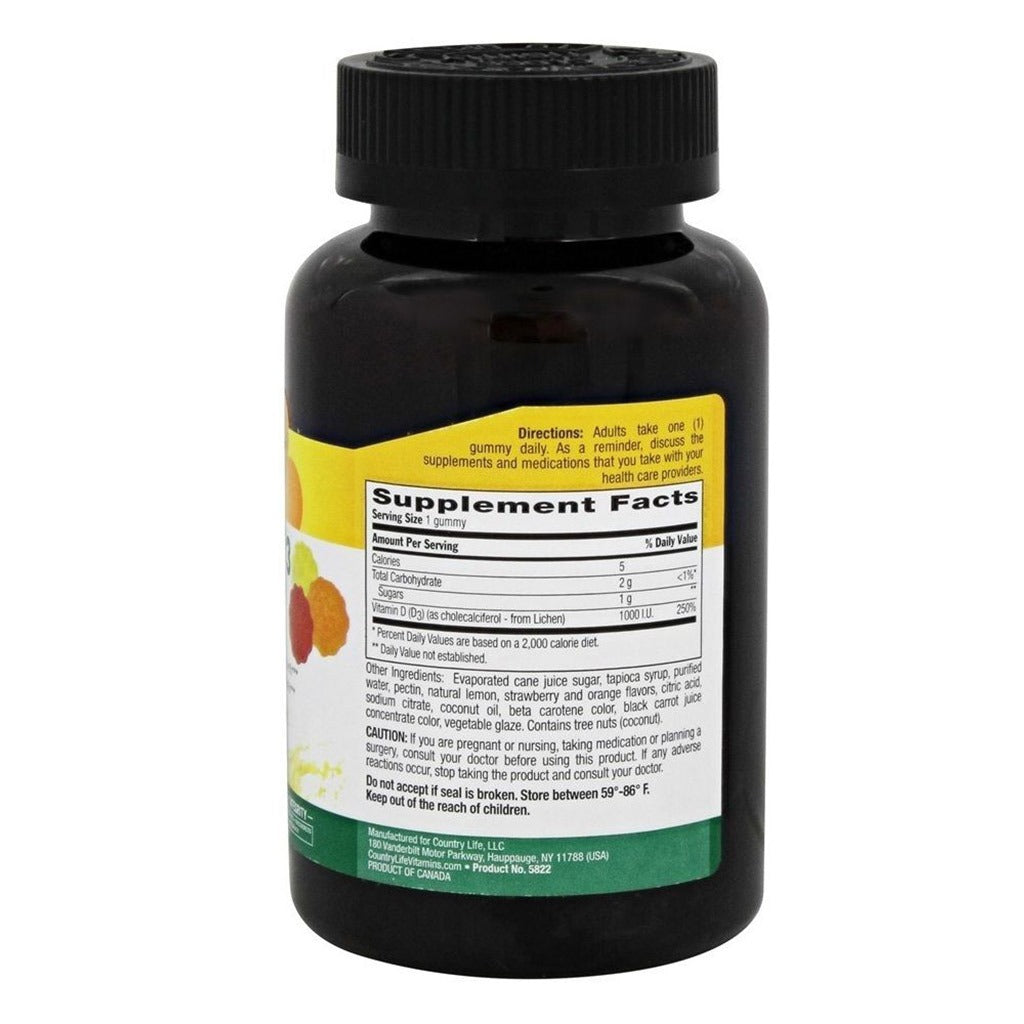 Country Life Vegan D3 1000IU Gummies For Bone, Teeth & Immune Health, Pack of 60's - Easy Pharmacy LLC