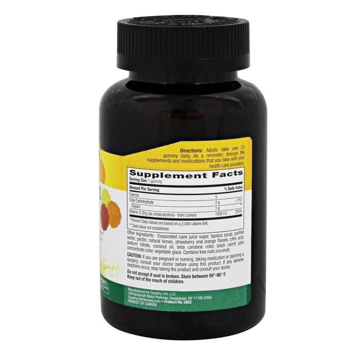Country Life Vegan D3 1000IU Gummies For Bone, Teeth & Immune Health, Pack of 60's - Easy Pharmacy LLC