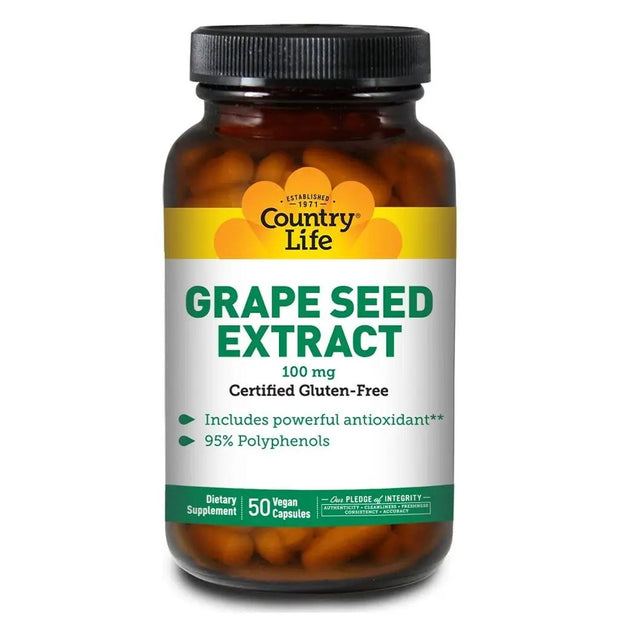 Country Life Grape Seed Extract 100 mg – Antioxidant Support, 50 Capsules