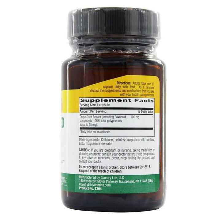 Country Life Grape Seed Extract 100mg Antioxidant Capsules, Pack of 50's - Easy Pharmacy LLC