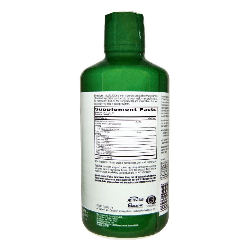 Country Life Realfood Organics Aloe Vera Plus Inner Fillet Liquid For Digestive Support 944ml - Easy Pharmacy LLC