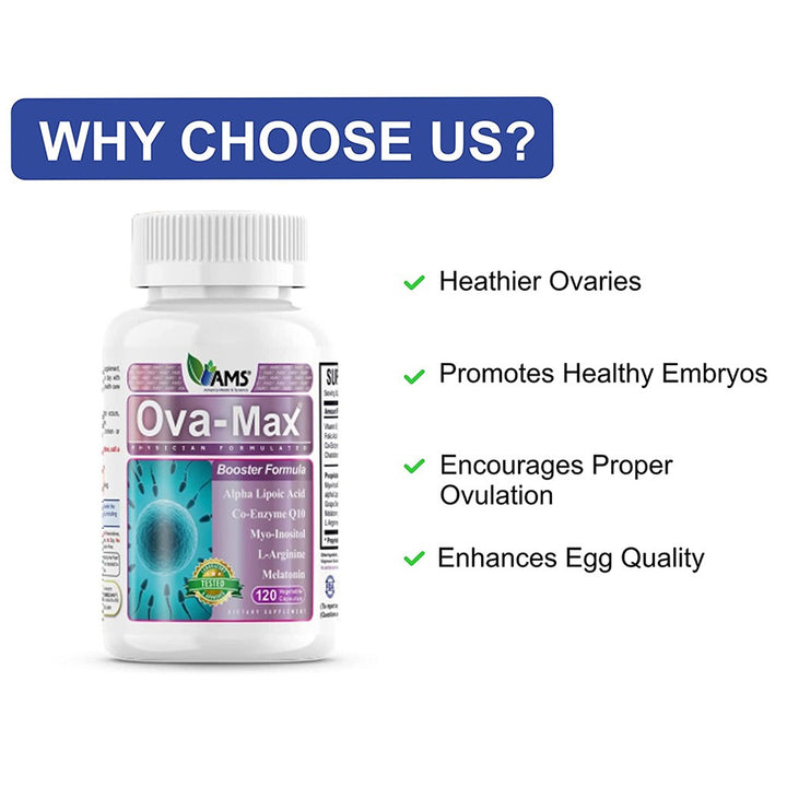 AMS Ova-Max Prenatal Support Vegetable Capsules, Conception And Fertility Supplement, Pack of 120's - Easy Pharmacy LLC