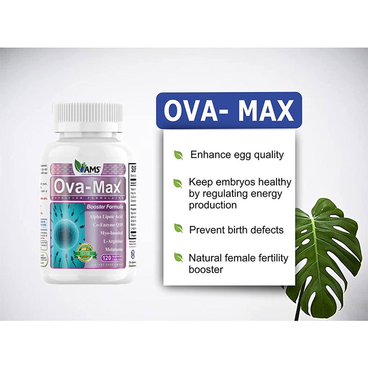 AMS Ova-Max Prenatal Support Vegetable Capsules, Conception And Fertility Supplement, Pack of 120's - Easy Pharmacy LLC