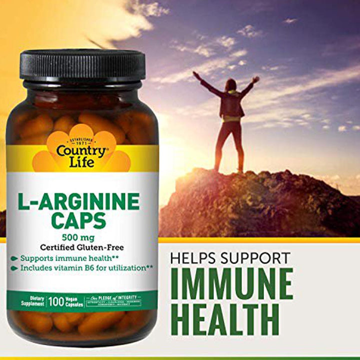 Country Life L- Arginine 500mg Vegan Capsules For Immune Support, Pack of 100's - Easy Pharmacy LLC