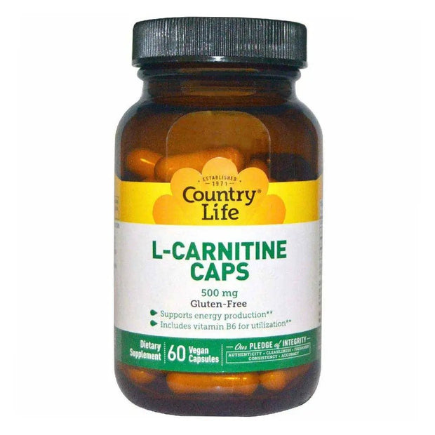 Country Life L-Carnitine 500 mg – Vegan Energy & Metabolic Support Capsules, 60 Count