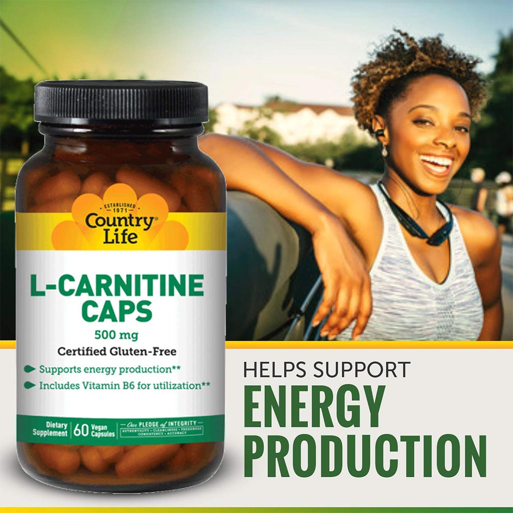 Country Life L-Carnitine 500 mg Vegan Capsule Supplement For Energy Support, Pack of 60's - Easy Pharmacy LLC