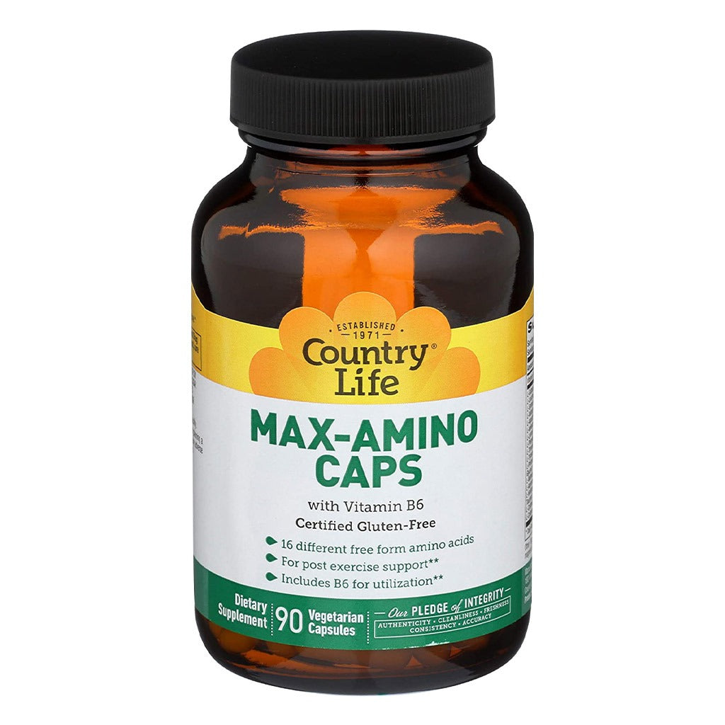 Country Life Max-Amino With Vitamin B6 Vegetarian Capsules For Muscle Recovery, Pack of 90's - Easy Pharmacy LLC