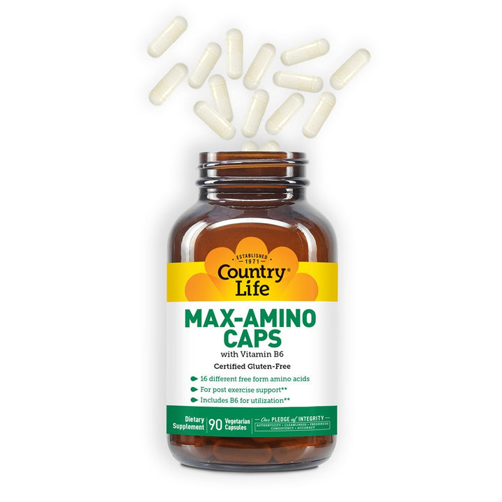 Country Life Max-Amino With Vitamin B6 Vegetarian Capsules For Muscle Recovery, Pack of 90's - Easy Pharmacy LLC