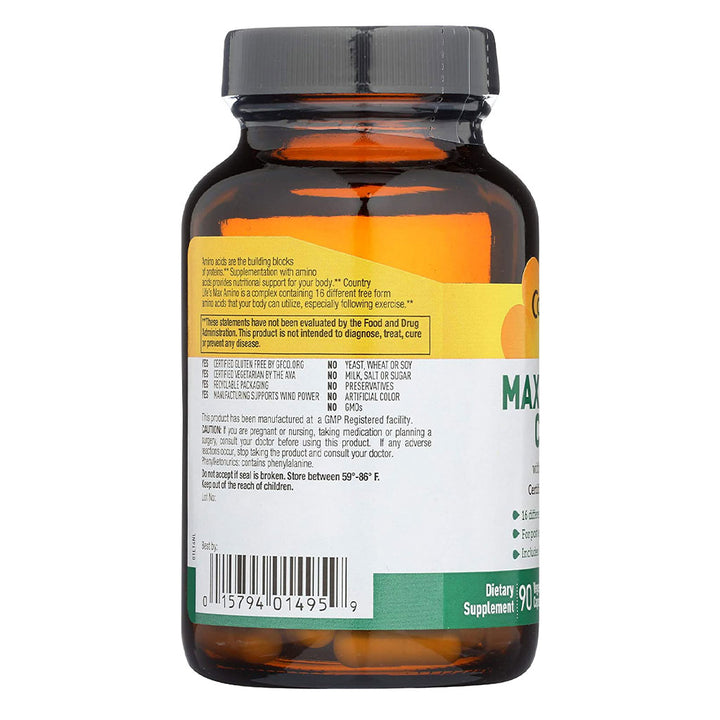Country Life Max-Amino With Vitamin B6 Vegetarian Capsules For Muscle Recovery, Pack of 90's - Easy Pharmacy LLC