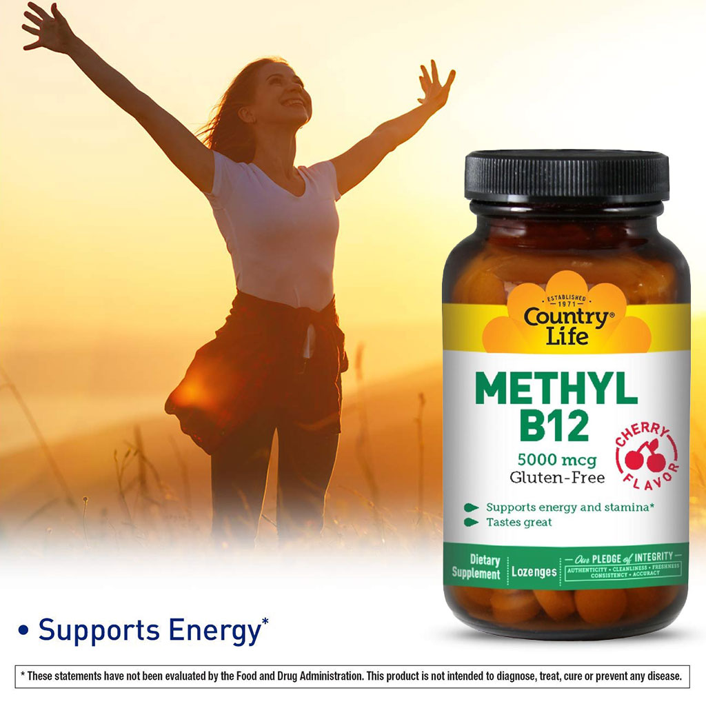 Country Life Methyl B12 5000 mcg Cherry Flavor Lozenges For Energy Support, Pack of 60's - Easy Pharmacy LLC