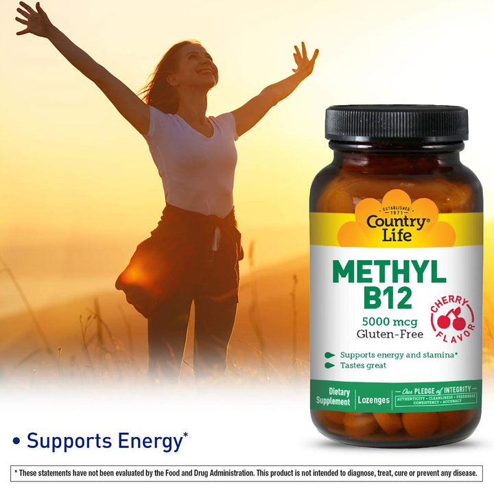 Country Life Methyl B12 5000 mcg Cherry Flavor Lozenges For Energy Support, Pack of 60's - Easy Pharmacy LLC