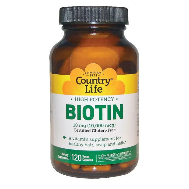 Country Life Biotin 10 mg Gluten-Free Vegan Capsules For Hair, Scalp & Nails, Pack of 120's