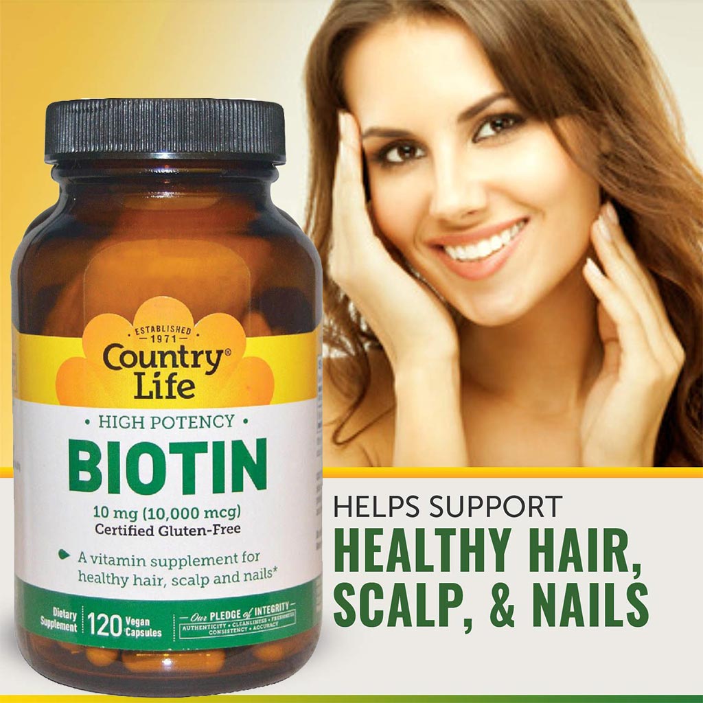 Country Life Biotin 10 mg Gluten-Free Vegan Capsules For Hair, Scalp & Nails, Pack of 120's - Easy Pharmacy LLC