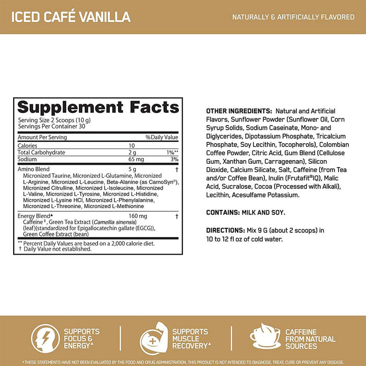 Optimum Nutrition Essential Amino Energy Iced Cafe Vanilla 30 Servings - Easy Pharmacy LLC