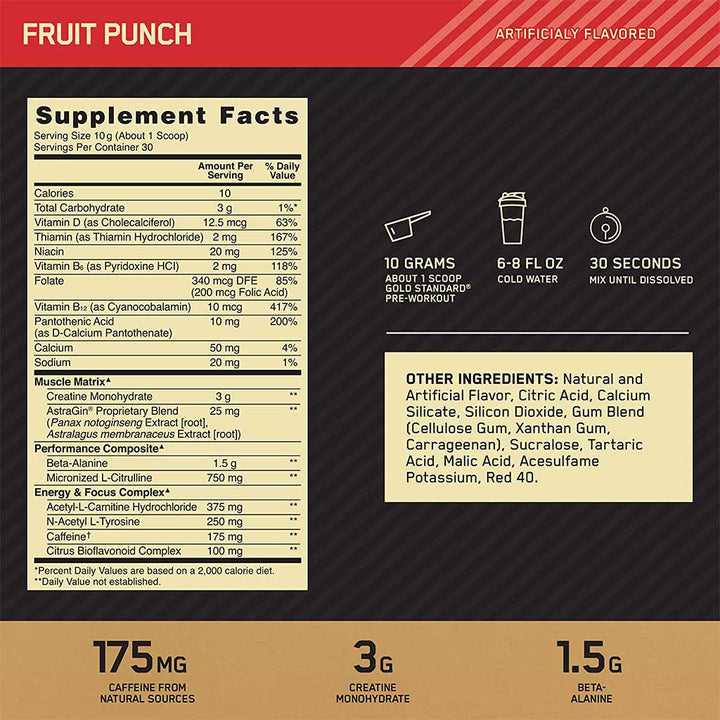 Optimum Nutrition Gold Standard Pre Work Out Fruit Punch 30 Servings - Easy Pharmacy LLC