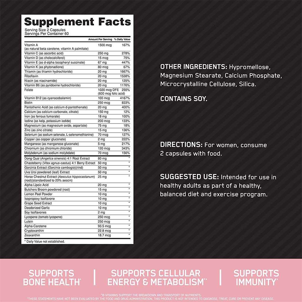 Optimum Nutrition Opti-Women Multivitamin Supplement For Active Women, Pack of 120's - Easy Pharmacy LLC
