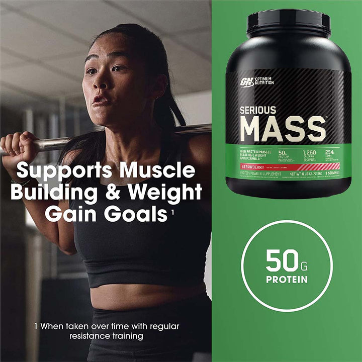 Optimum Nutrition Serious Mass Protein Powder For Muscle Building & Weight Gain, Strawberry 2.7kg - Easy Pharmacy LLC