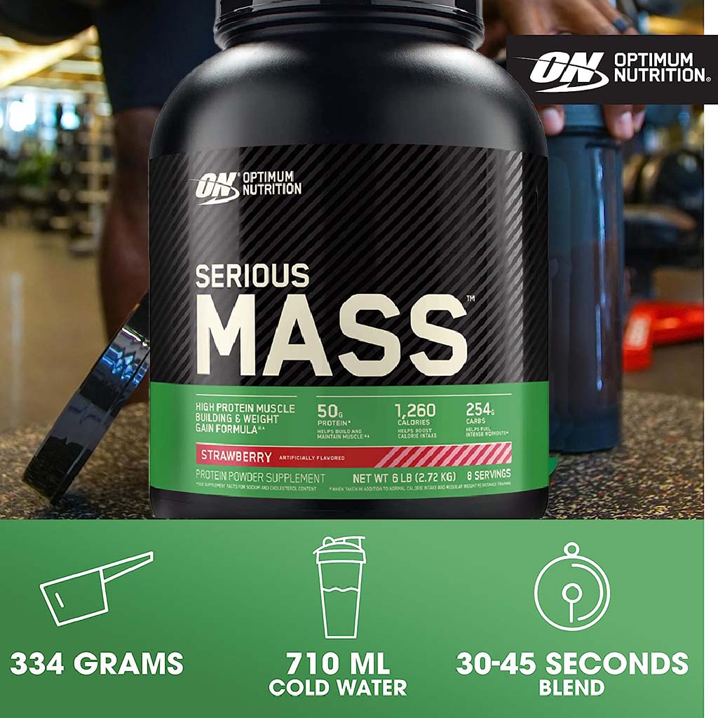 Optimum Nutrition Serious Mass Protein Powder For Muscle Building & Weight Gain, Strawberry 2.7kg - Easy Pharmacy LLC