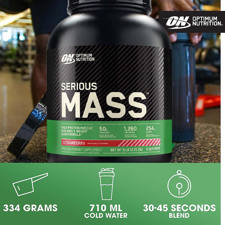 Optimum Nutrition Serious Mass Protein Powder For Muscle Building & Weight Gain, Strawberry 2.7kg - Easy Pharmacy LLC