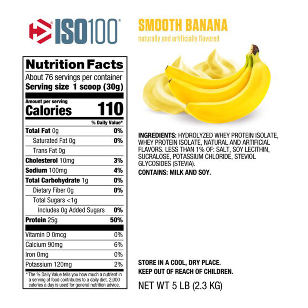 Dymatize ISO 100 Fast Absorbing Protein Powder, 100% Whey Protein Isolate, Banana, 2.3kg - Easy Pharmacy LLC