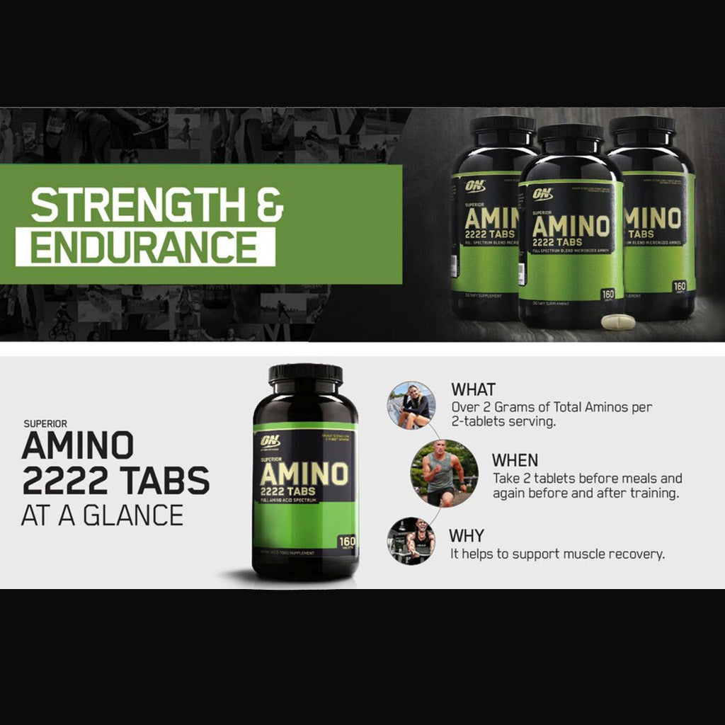 Optimum Nutrition Superior Amino 2222 mg Tablets, Pack of 160's - Easy Pharmacy LLC