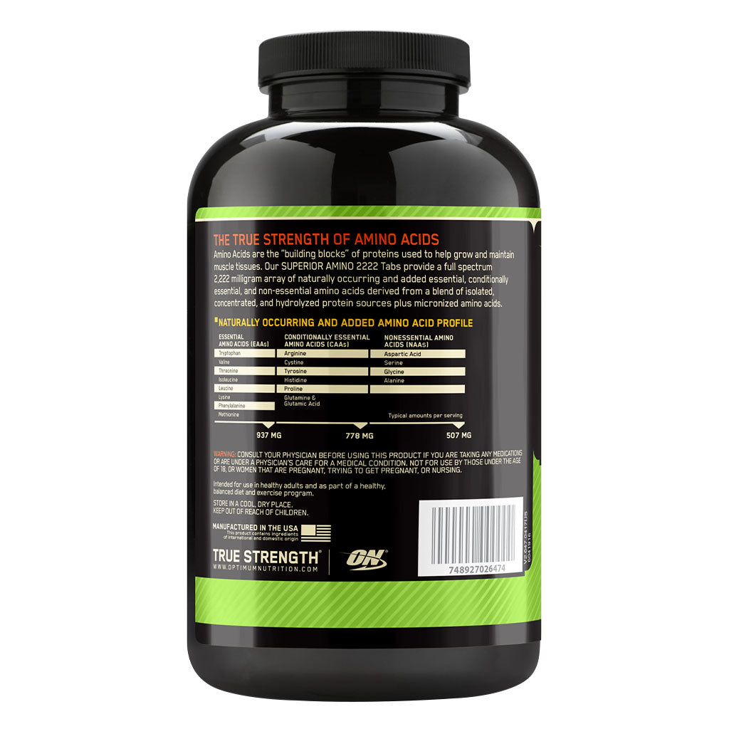 Optimum Nutrition Superior Amino 2222 mg Tablets, Pack of 160's - Easy Pharmacy LLC