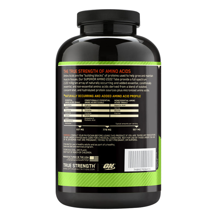 Optimum Nutrition Superior Amino 2222 mg Tablets, Pack of 160's - Easy Pharmacy LLC