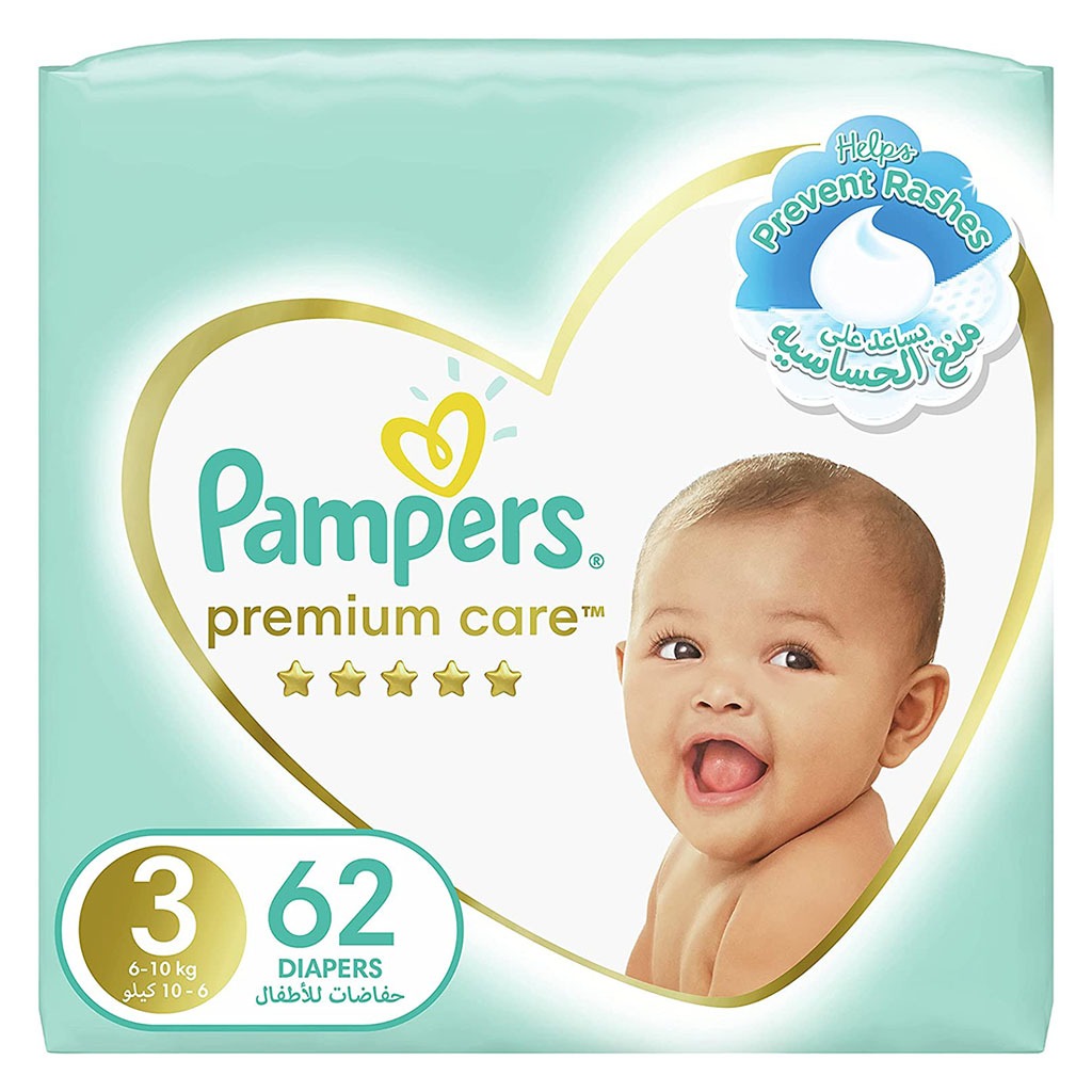 Pampers Premium Care Baby Diapers, Size 3, 6-10Kg, Pack of 62's - Easy Pharmacy LLC