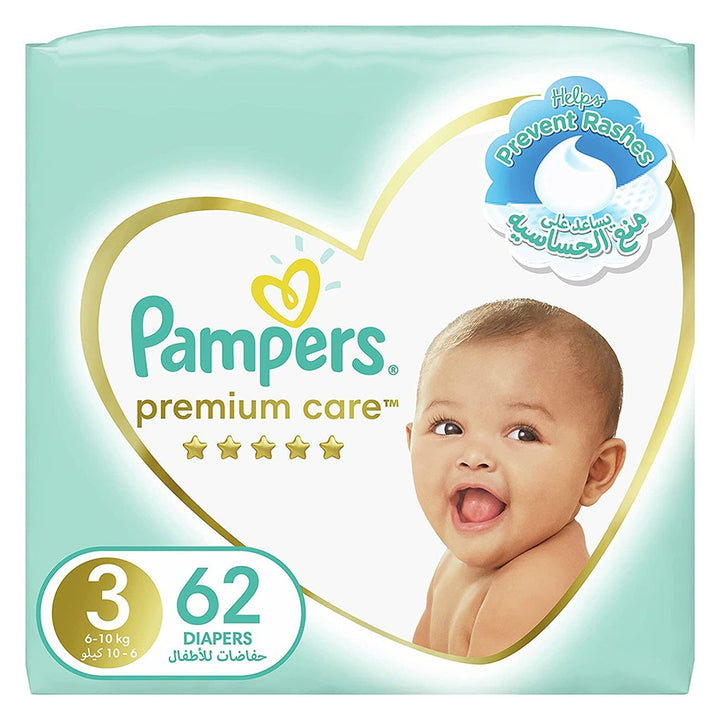 Pampers Premium Care Baby Diapers, Size 3, 6-10Kg, Pack of 62's - Easy Pharmacy LLC