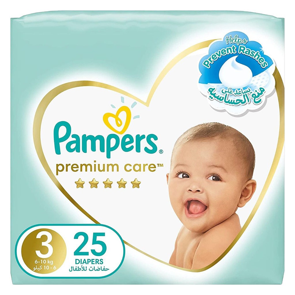 Pampers Premium Care Baby Diapers, Size 3, 6-10Kg, Pack of 25's - Easy Pharmacy LLC
