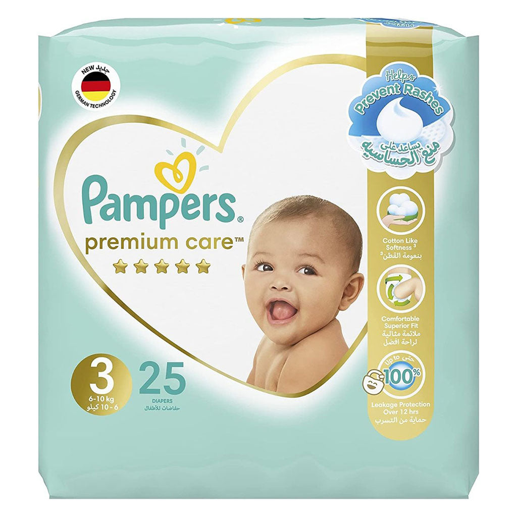 Pampers Premium Care Baby Diapers, Size 3, 6-10Kg, Pack of 25's - Easy Pharmacy LLC