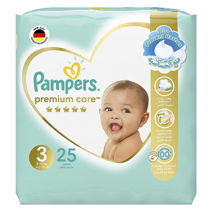 Pampers Premium Care Baby Diapers, Size 3, 6-10Kg, Pack of 25's - Easy Pharmacy LLC