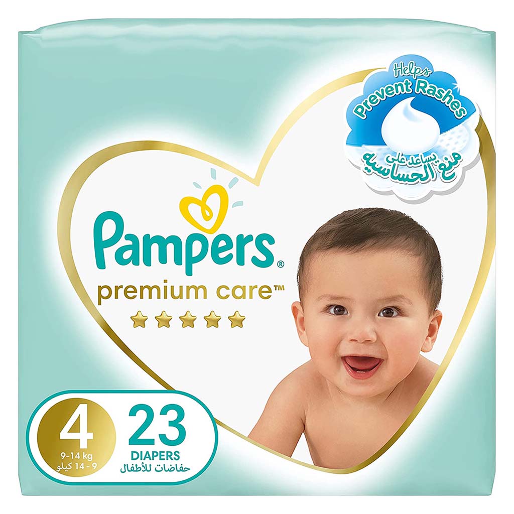 Pampers Premium Care Baby Diapers, Size 4, 9-14Kg, Pack of 23's - Easy Pharmacy LLC