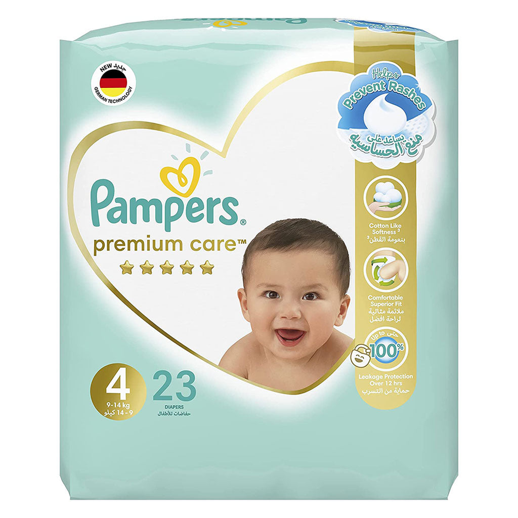 Pampers Premium Care Baby Diapers, Size 4, 9-14Kg, Pack of 23's - Easy Pharmacy LLC