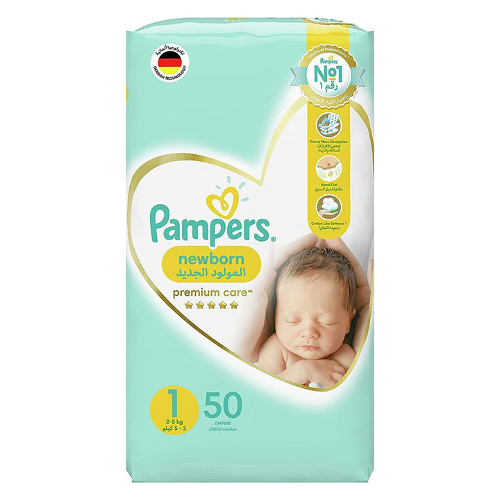 Pampers Premium Care Newborn Diapers, Size 1, 2-5Kg, Pack of 50's - Easy Pharmacy LLC