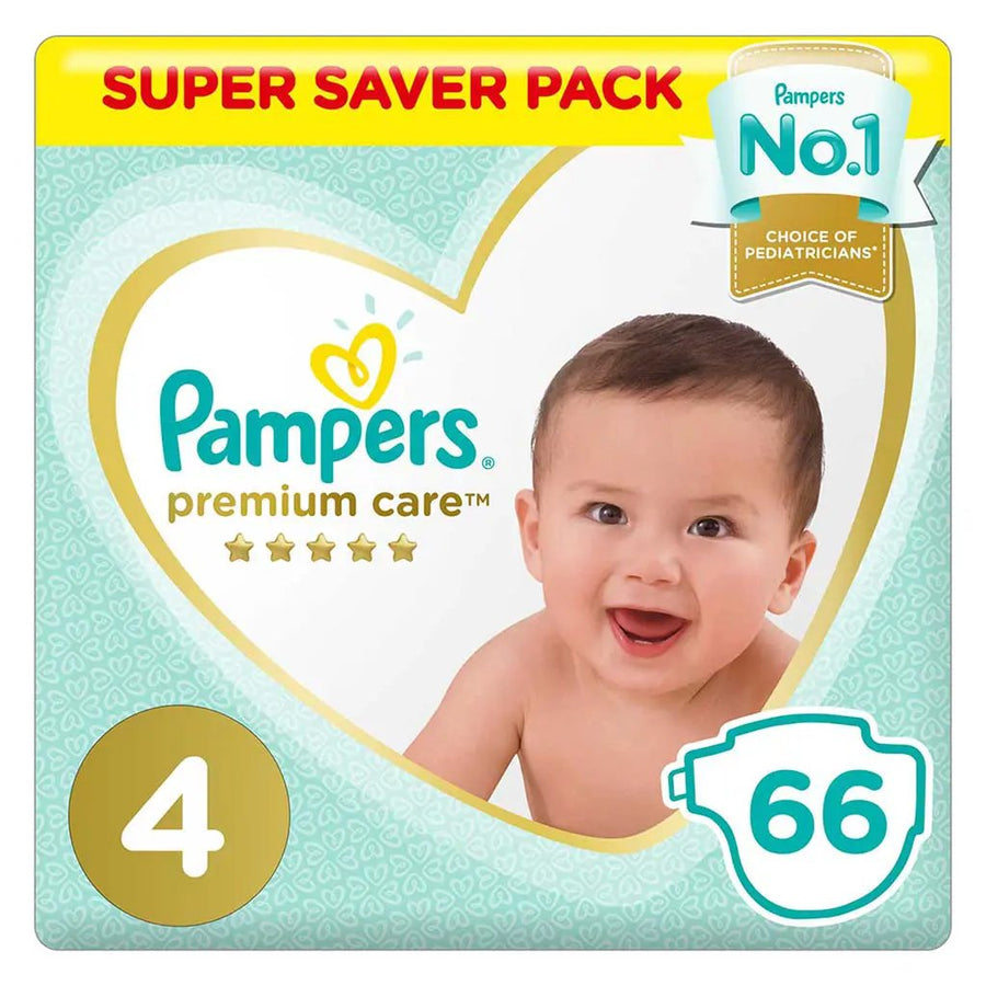 Pampers Premium Care Baby Diapers, Size 4, 9-14Kg, Super Saver Pack of 66's