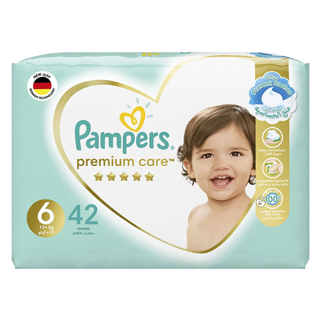 Pampers Premium Care Baby Diapers, Size 6, For 13+Kg, Pack of 42's - Easy Pharmacy LLC