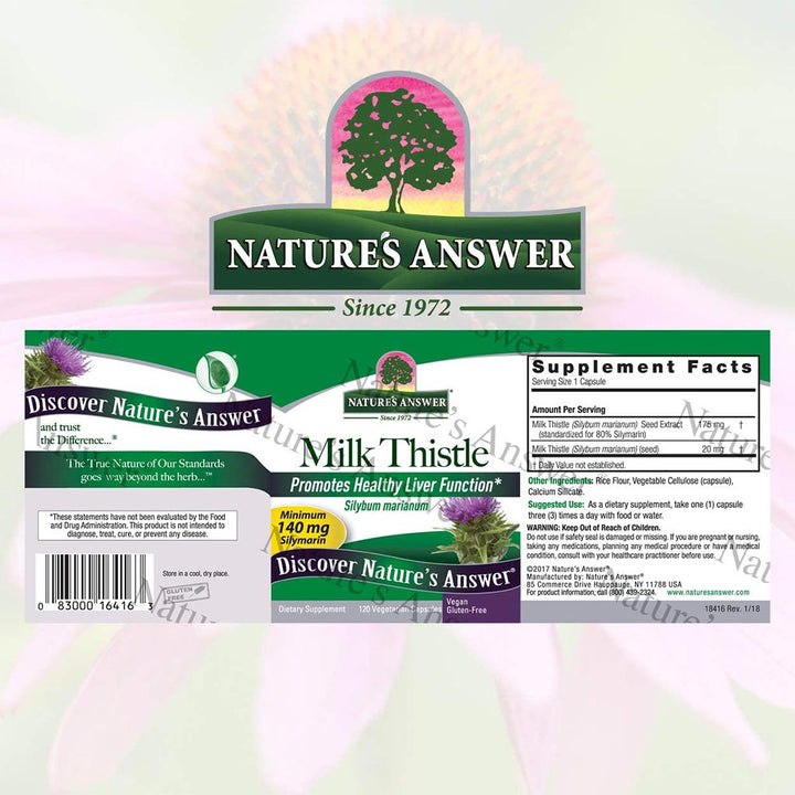 Nature's Answer Milk Thistle Seed Standardized Vegan Capsules For Detox & Liver Function, Pack of 120's - Easy Pharmacy LLC