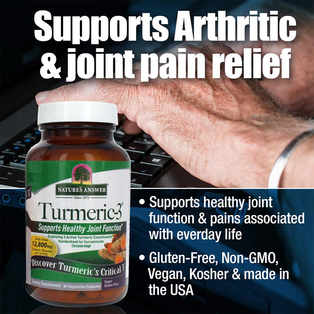 Nature's Answer Turmeric 3 12,800 mg Herbal Equivalent Vegan Capsules For Bone & Joint Health, Pack of 90's - Easy Pharmacy LLC